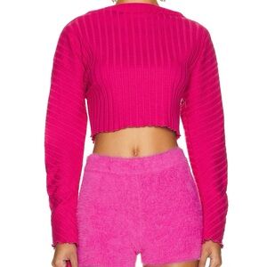 Vibrant Pink Ribbed Crop Top and Shorts Set